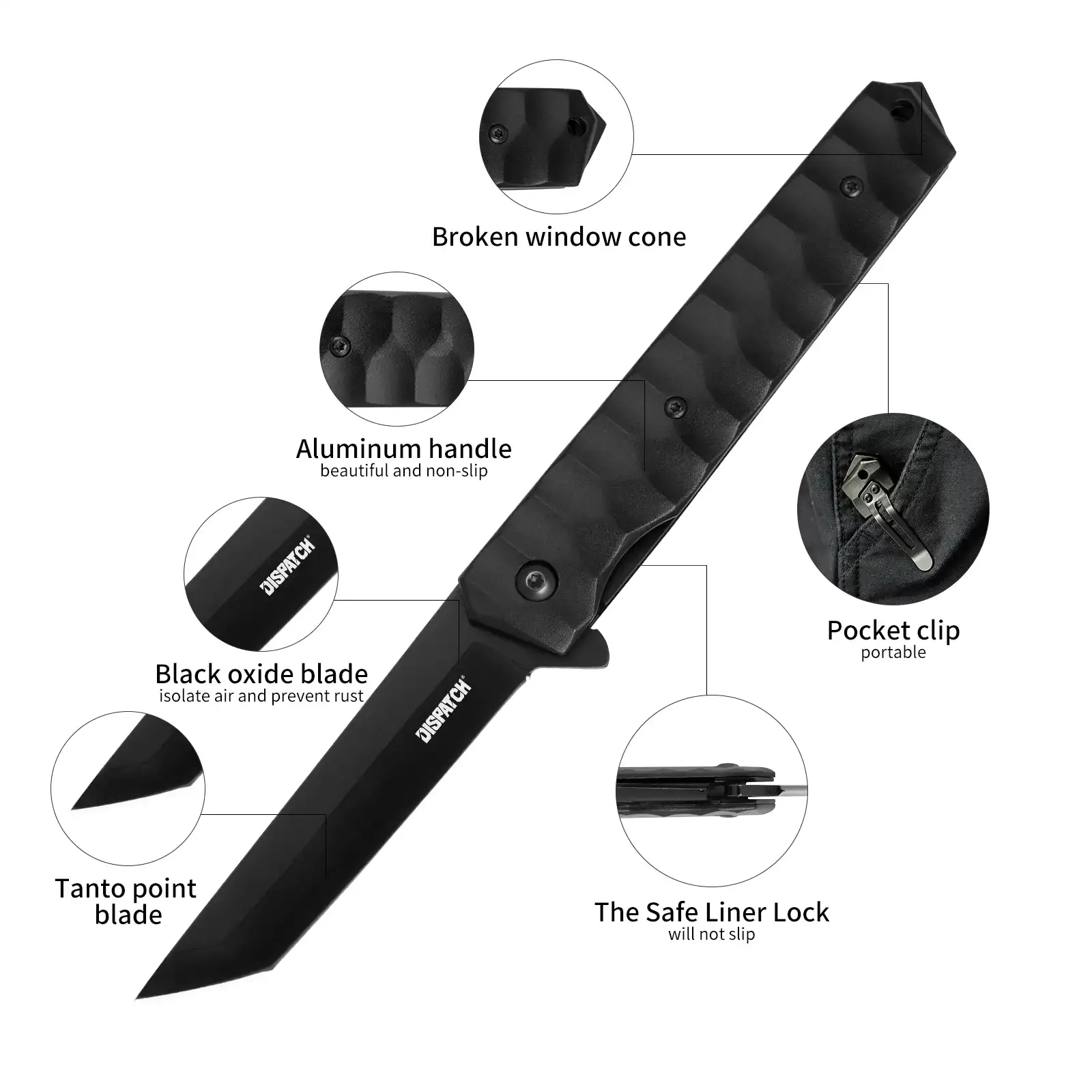 Cool Folding Pocket Knife Liner Lock with Pocket Clip and Glass Breaker - Image 7