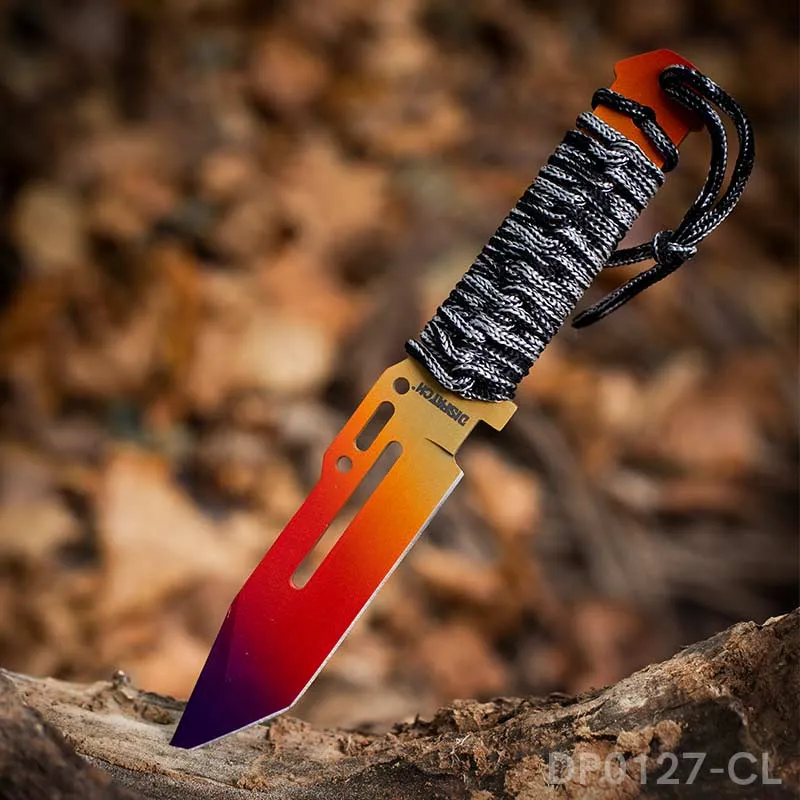 Colorful Fixed-Blade Survival Knife With Leather Sheath and Handle with Tie Rope - Image 3