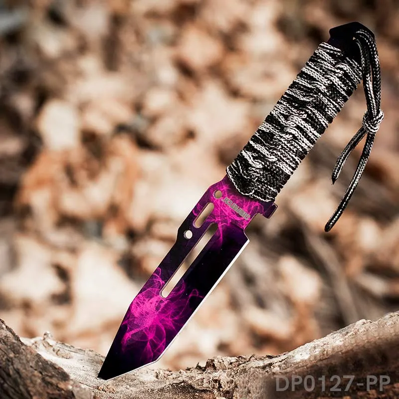 Colorful Fixed-Blade Survival Knife With Leather Sheath and Handle with Tie Rope - Image 5